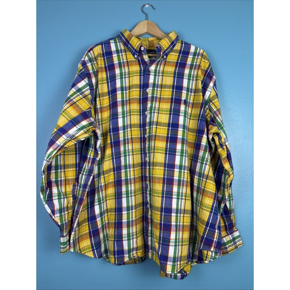 Polo Ralph Lauren Long Sleeve Flannel Shirt Vintage Size 2xB Plaid Colorful